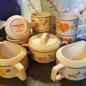 Vintage Temperware "Summer Wind" Coffee Serving Set w/ 6 Mugs Floral Dish Set